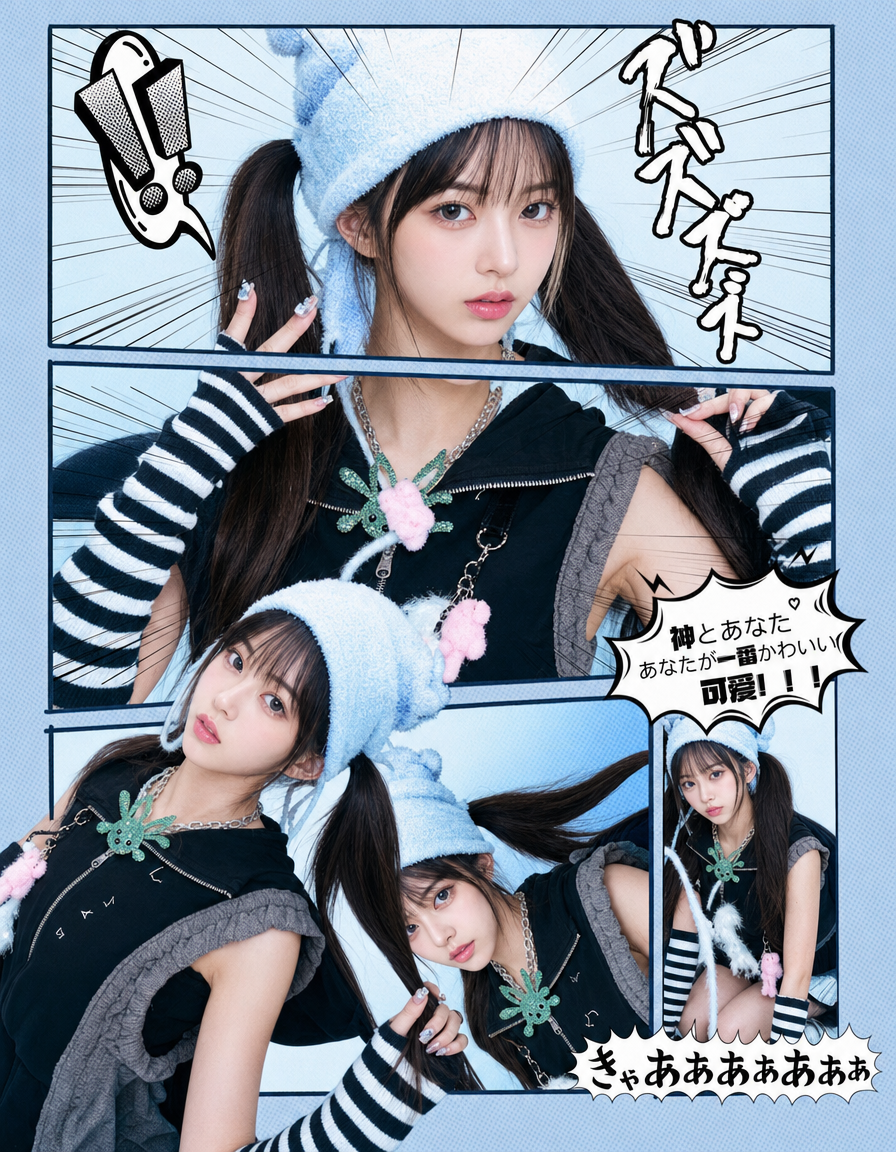 蓝色夸夸漫画拼贴