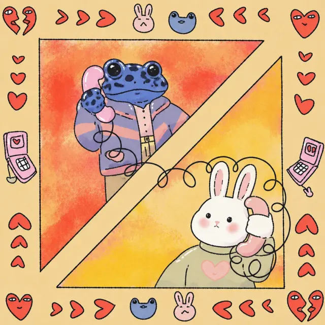 蓝色斑点树蛙和兔子的电话约会