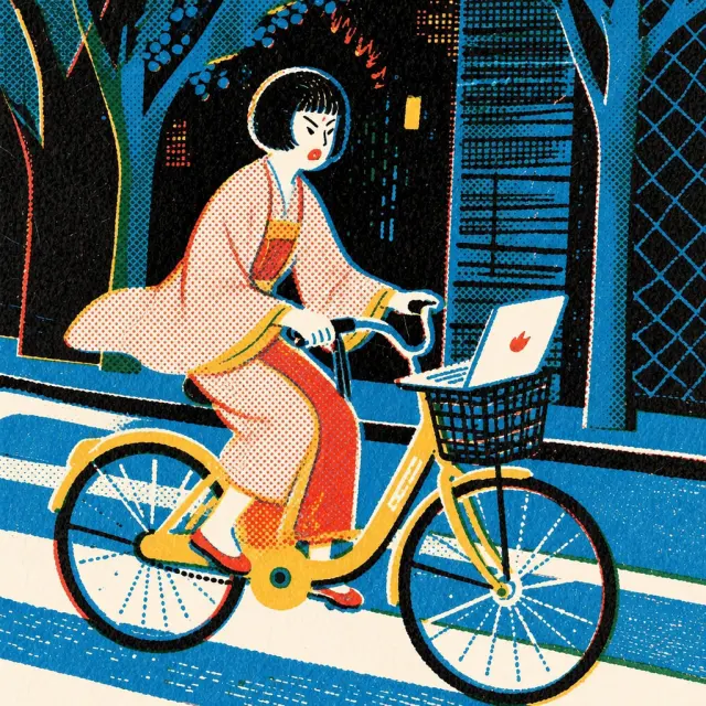 骑车路上也得赶工