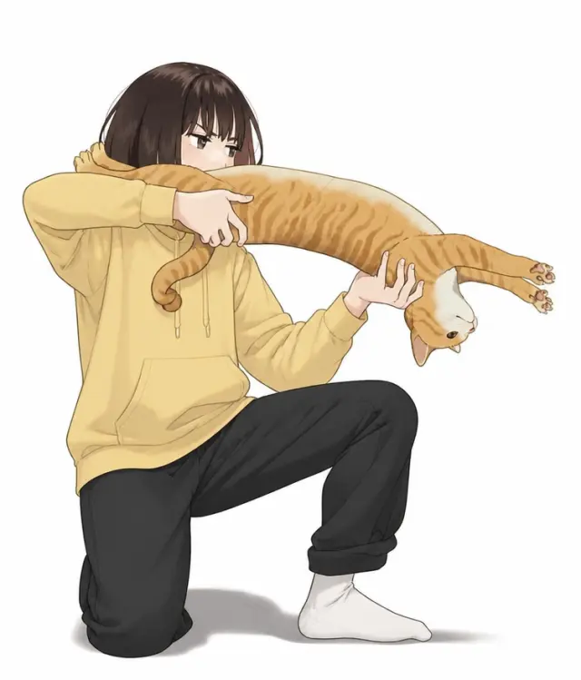 肩扛长猫互动插画
