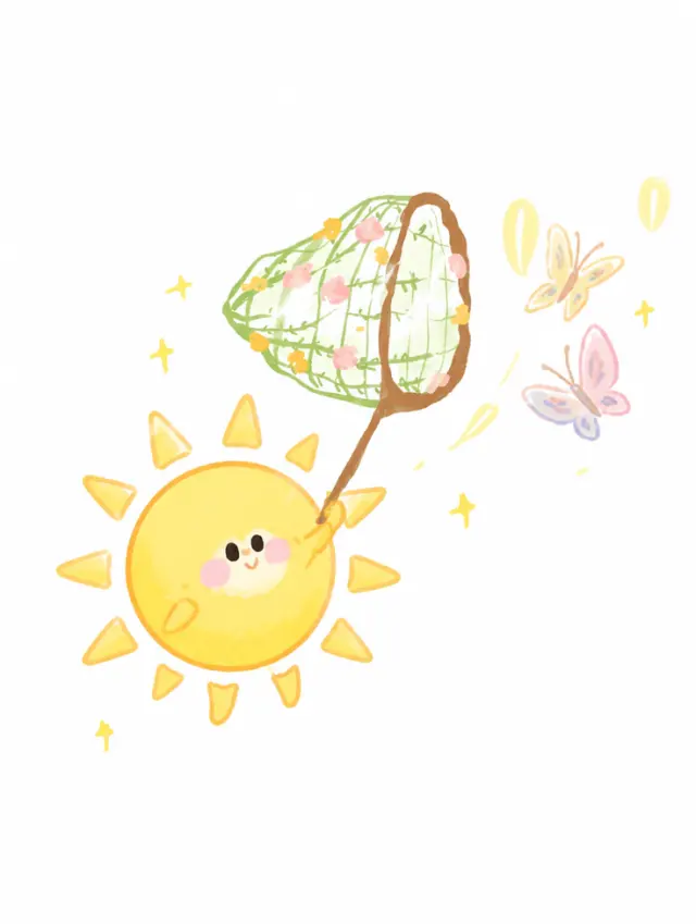 太阳举着网兜捉蝴蝶