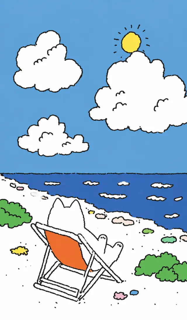 白猫躺着看海