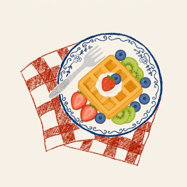 华夫饼早餐摆上桌