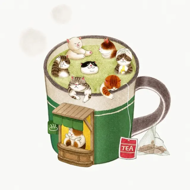 猫咪泡茶铺插画