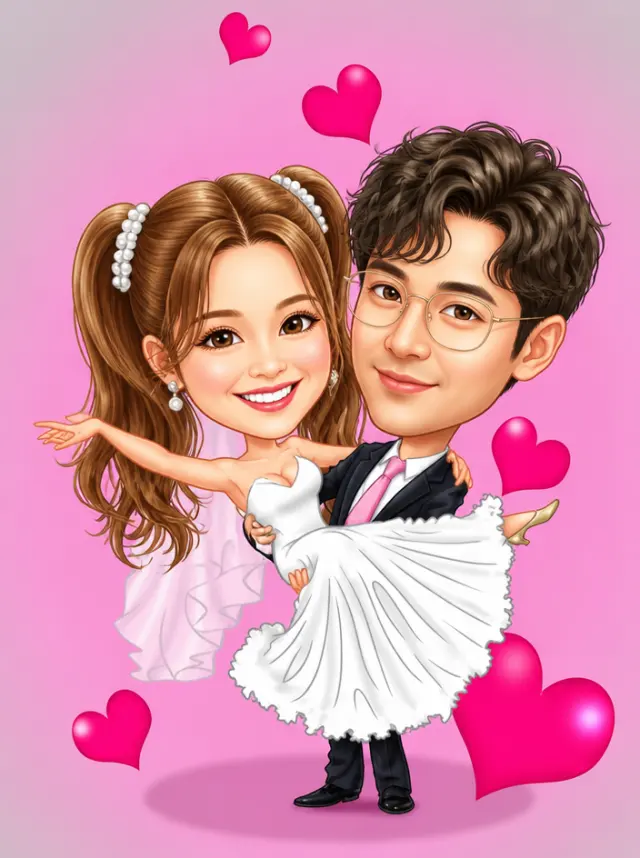 粉色爱心里的婚礼横抱