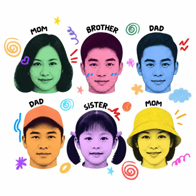 六位家人排排站