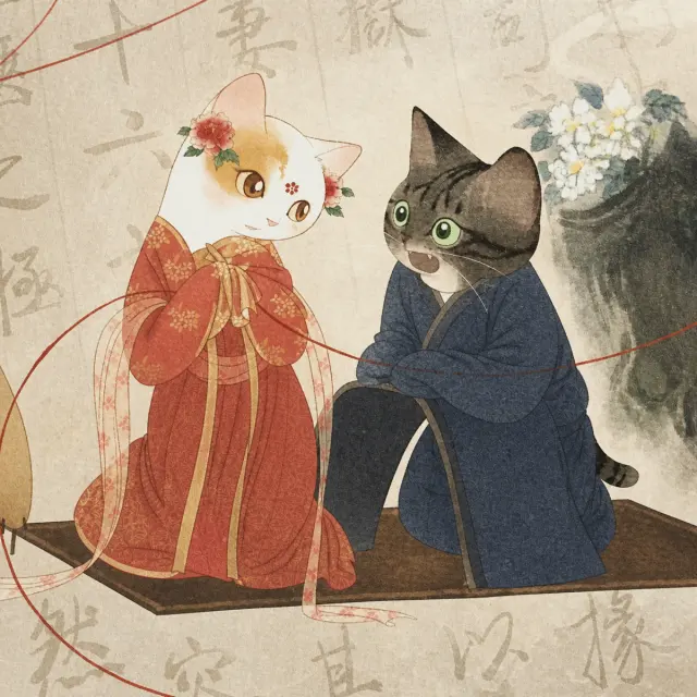 红线牵猫古装对坐