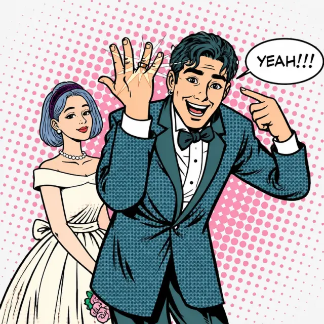 新郎举起戒指大喊YEAH