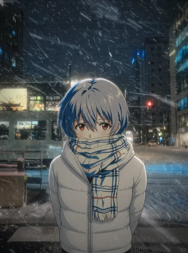 绫波丽的雪夜街拍