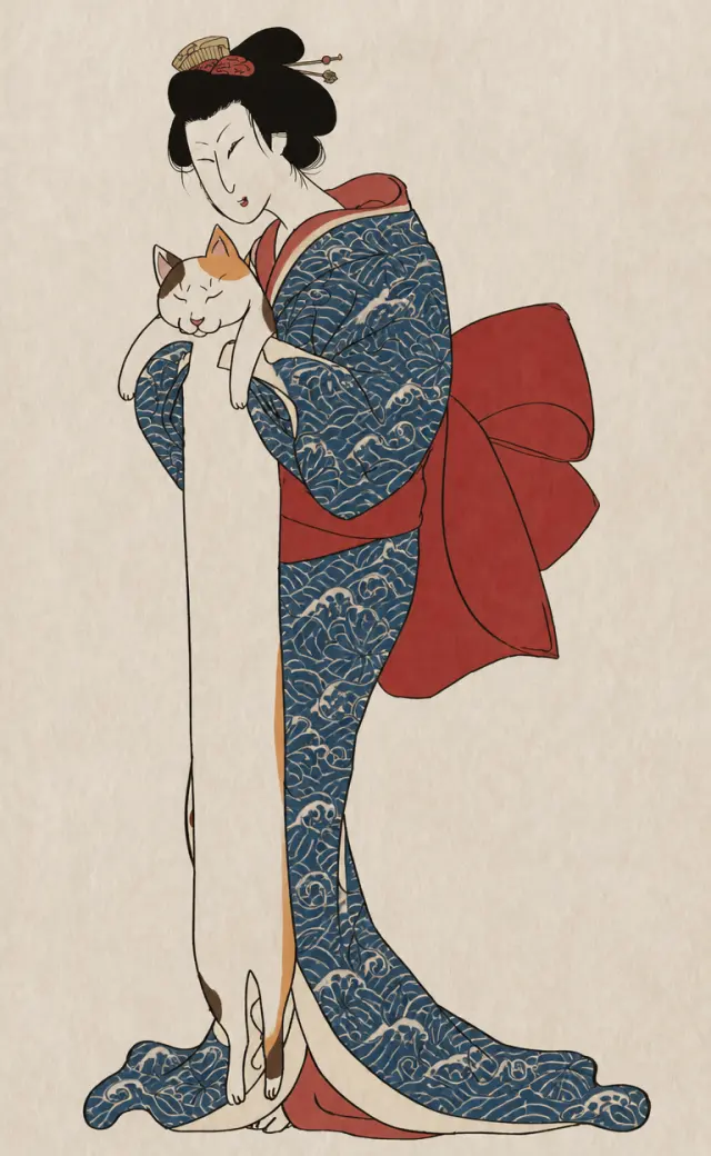 古装人物抱长猫