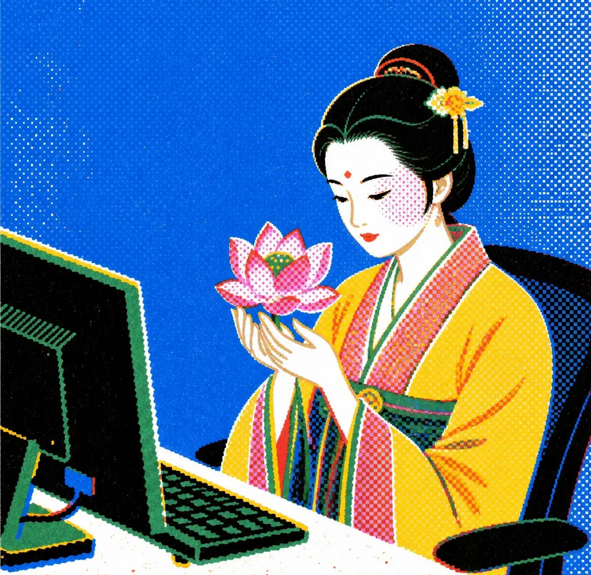 抱着莲花照样上班