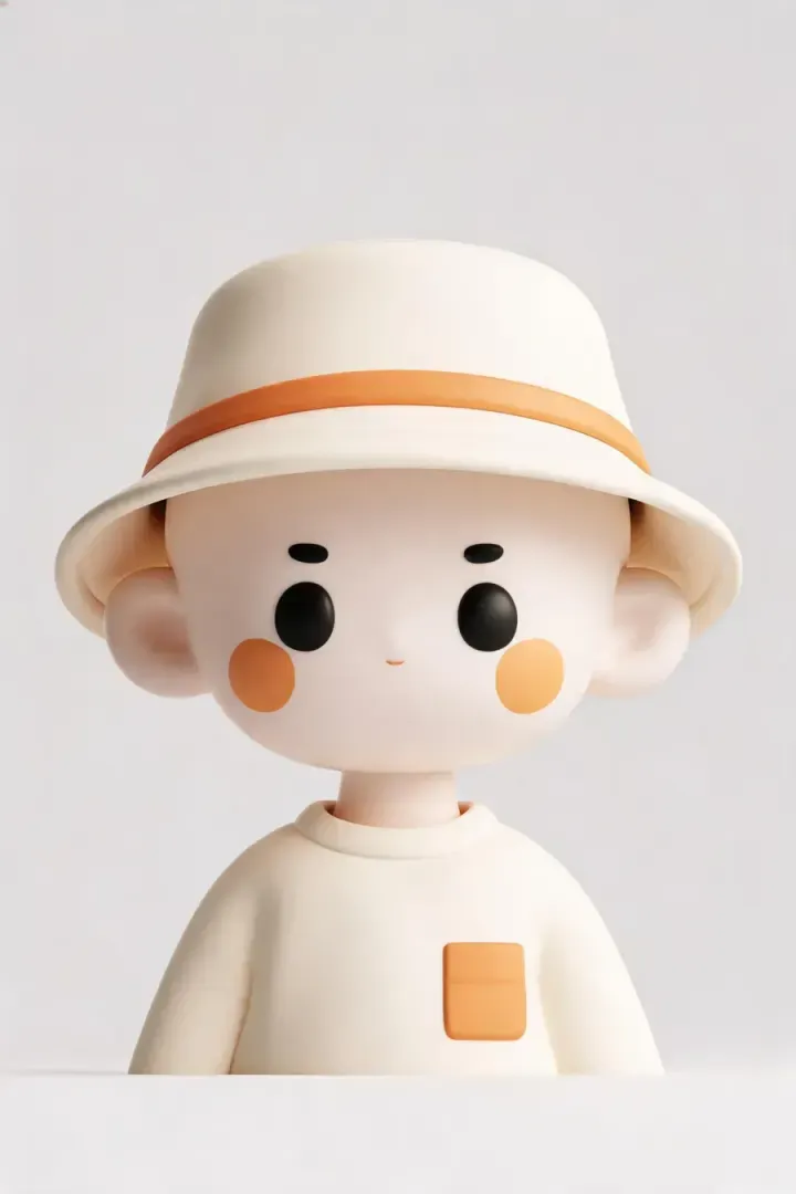 戴帽子的简约 3D 角色作品