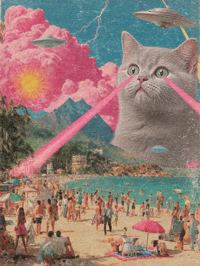 激光眼横扫复古海滩