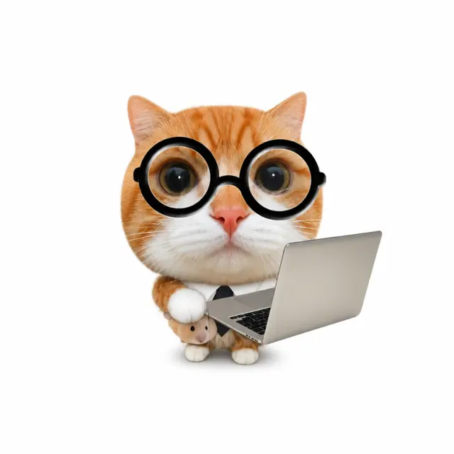 眼镜猫抱着电脑上班