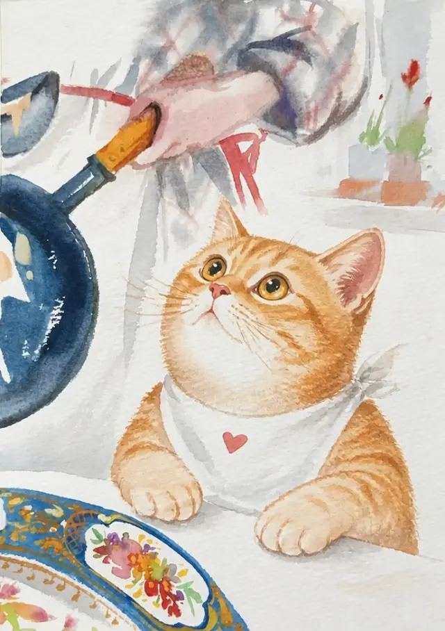围兜猫坐等开饭