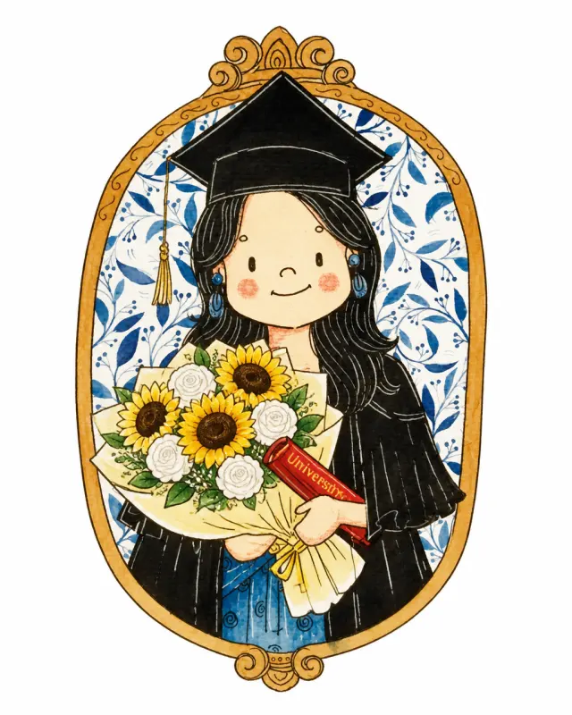 抱着花束走进金色花框