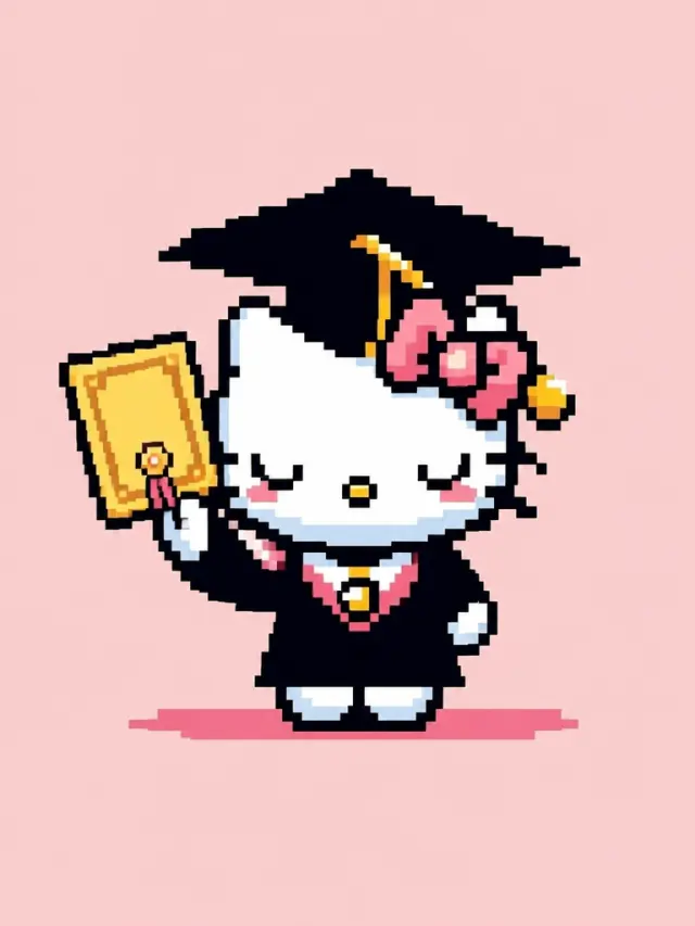 凯蒂猫举起金色毕业证